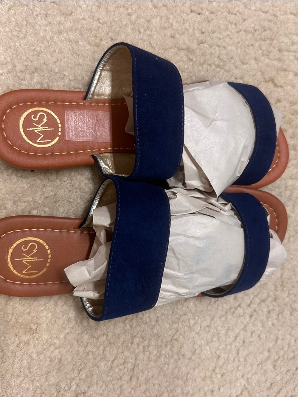Michael Kors Navy Double-Band Slide Mules